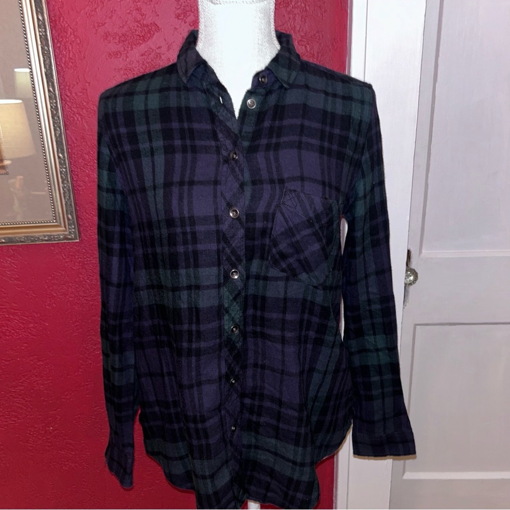Womens flannel top navy/green button up size xl by Rustic Outfitters